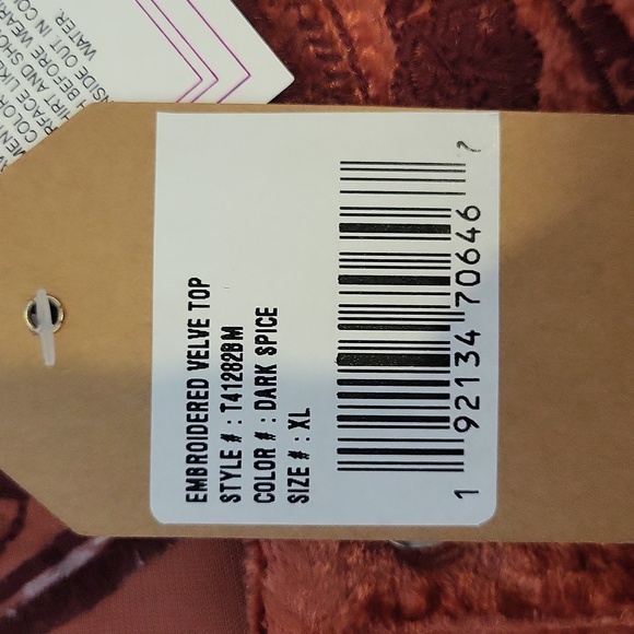 Tru Luxe Jeans Velvet Embroidered Blouse - Deep Rust - Picture 7 of 8